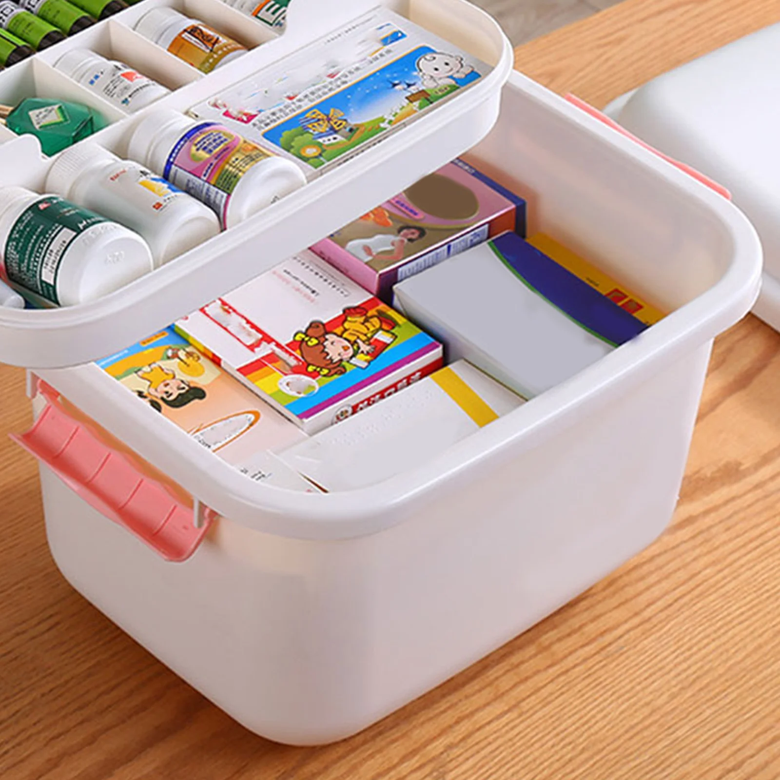 

1pc Multilayer Medicine Box White Portable First Aid Storage Emergency Case For Household Travel Outdoor Sports Organizer