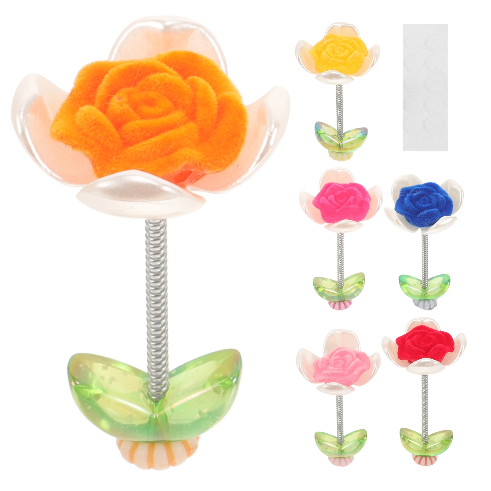 

6 Pcs Car Rose Ornaments Mini Flower Dashboard Decorations Plastic Figurines Stylish Fun Automobile Spring Base