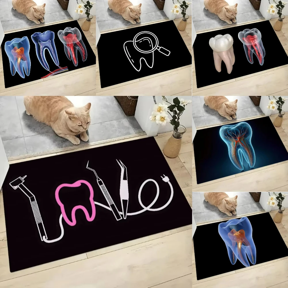 Unique Dental Care Themed Doormat Washable Non Slip Floor Mat for Hallway Living Room Bedroom Entryway Decor Welcome Rug