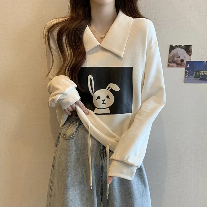 Women's Collar Long Sleeve Sweatshirt Structured Shoulder Loose Fit Slimming Korean Fashion Trendy Casual Top