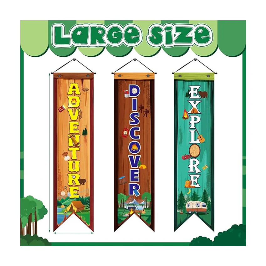 3 Pieces Camping Party Decoration Banner Camping Door Link Logo Camper Adventure Logo Camping Theme Birthday Party