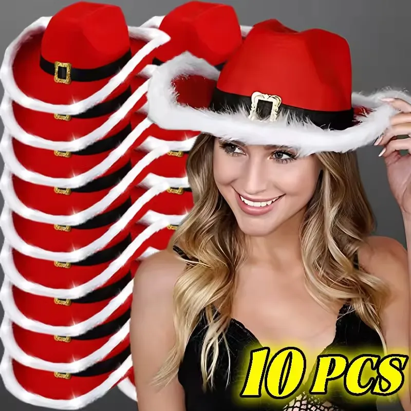 Sombreros de vaquero luminosos de Navidad para hombre y mujer, gorros de ala ancha suaves y cómodos, accesorios de Cosplay para fiesta ajustables a la moda, 1-10 Uds.