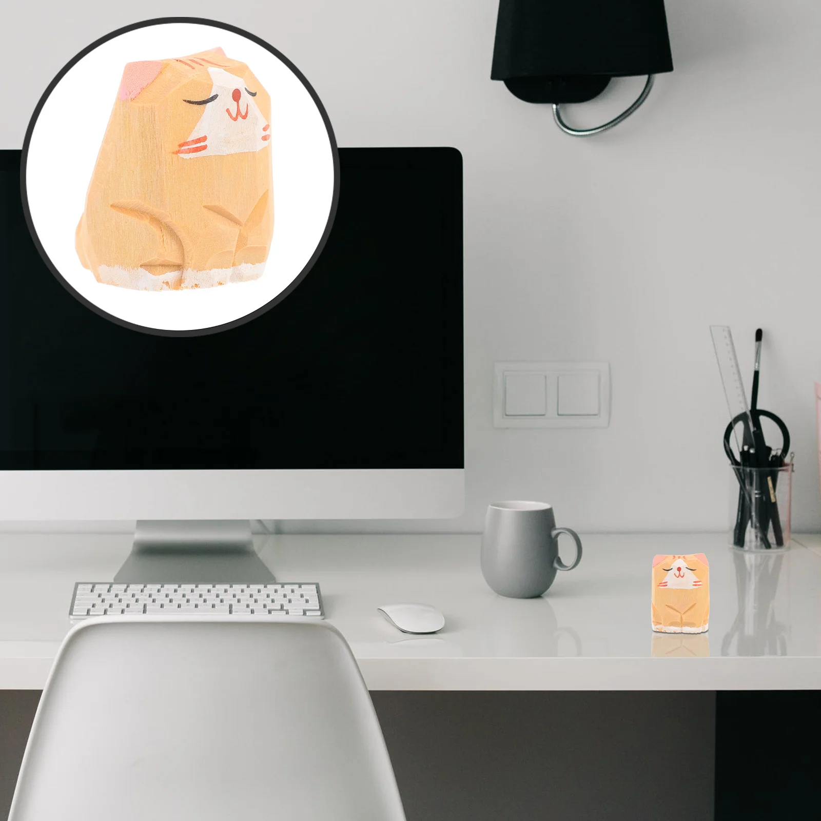 

Wood Cat Miniature Rustic Cartoon Kitten Desktop Decoration Wood Craft Cat Ornament for Office Living Room Desktop Adornment