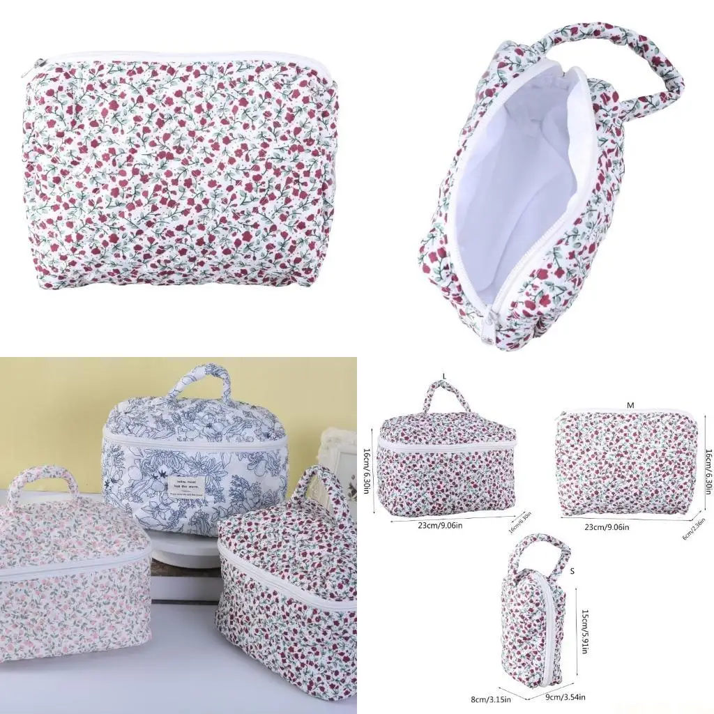 

X90D Stylish Quilted Cosmetic Bag Cosmetic Bag Flower Print Toiletry Storage Handbag