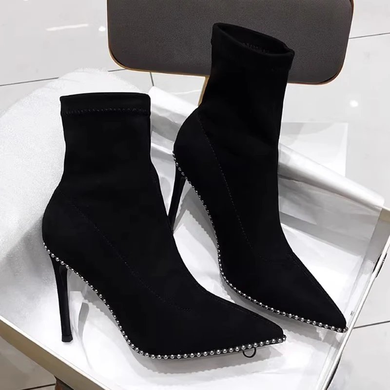 Pointed Toe Women High Heels Ankle Boots Suede Sexy Elegant Woman Shoes Trend Fashion Luxury Pumps Zapatillas Mujer