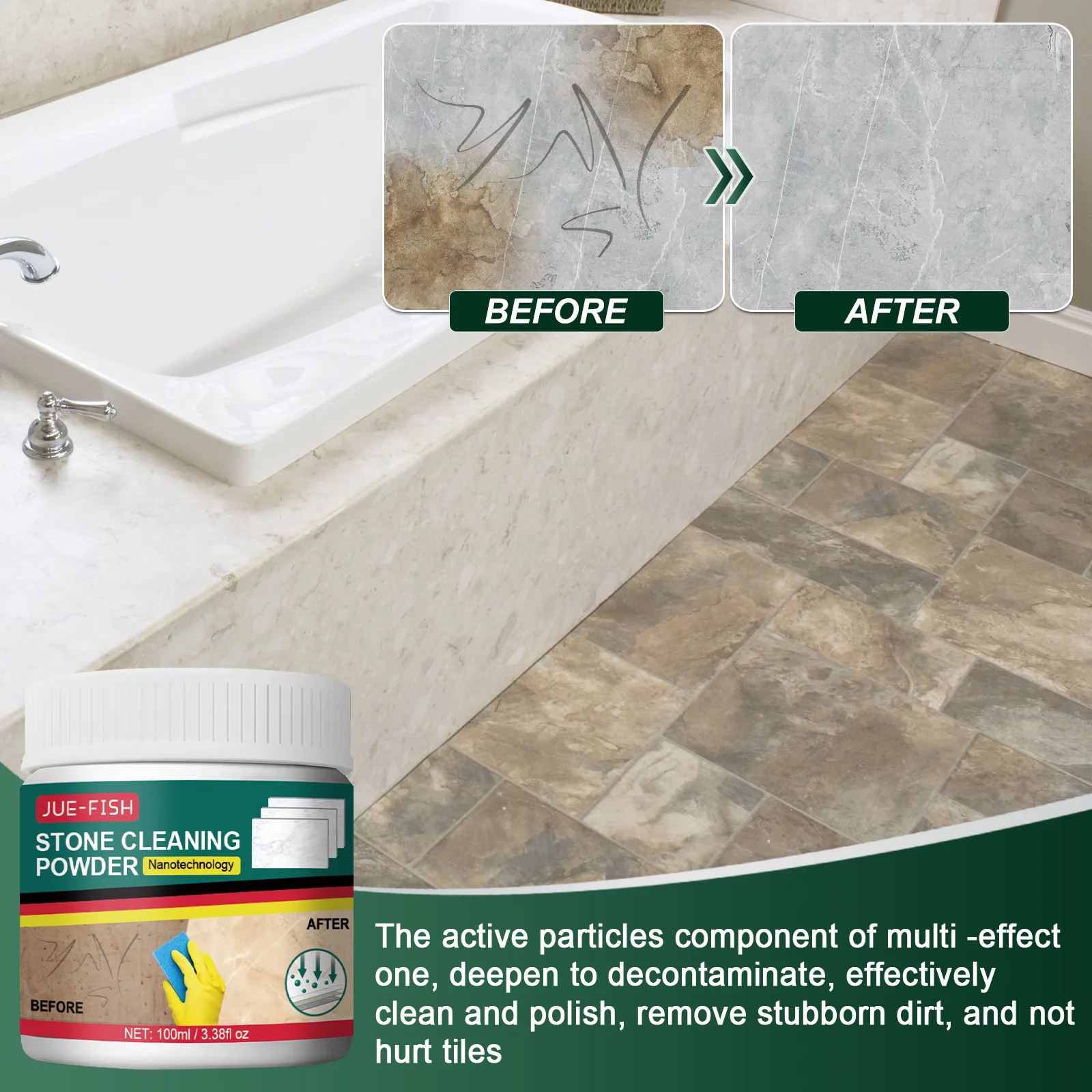 Stone Cleaning Powder Deep Cleaning Remover Stains Granite Quartz Marble Tile Stone Floor Stubborn Oil Stains Cleaning Powder