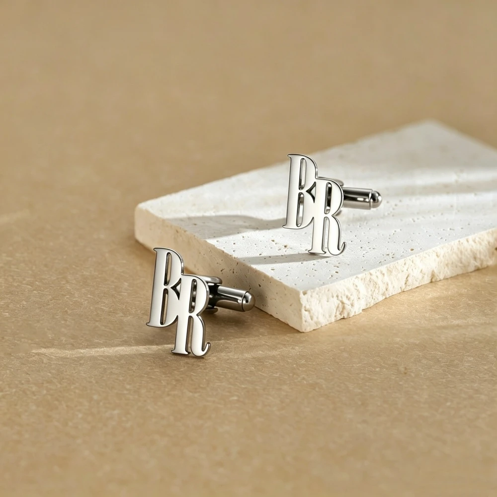 Custom Couple Letters Cufflinks Stainless Steel Personalized Double Initials Groom Best Man Father Cufflinks Wedding Jewelry