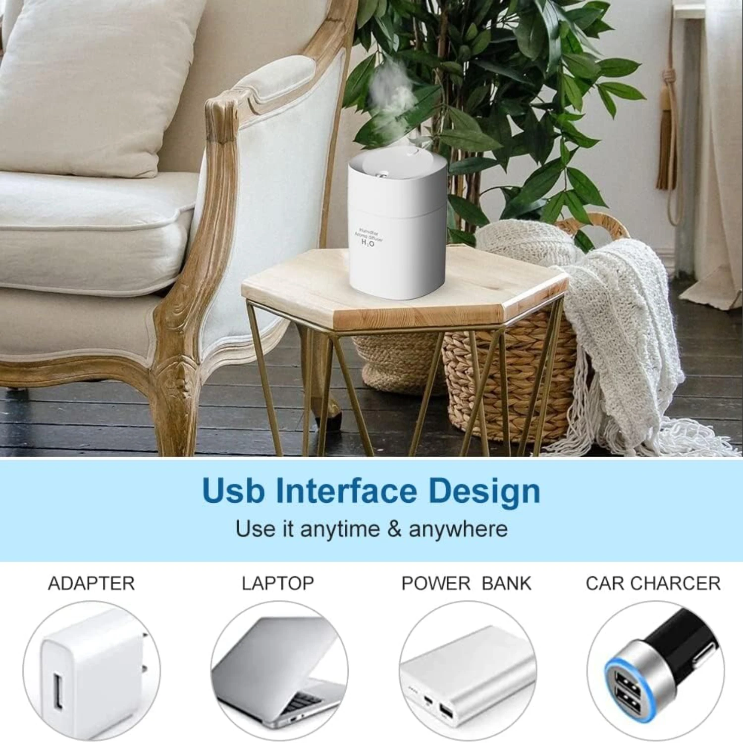 เครื่องทําความชื้นตั้งโต๊ะส่วนบุคคล Mini USB ขนาดเล็กและพกพาได้ Super Quiet พร้อมไฟกลางคืน LED - เหมาะสําหรับรถยนต์ ห้องสํานักงาน ห้องนอน