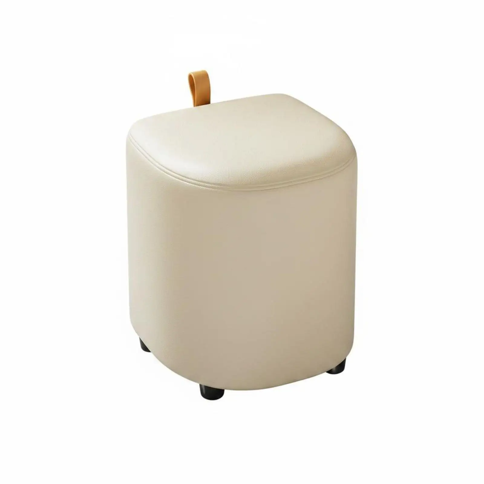 Smart Storage Stool with Wheels for Home Furniture Featuring Nappa Leather Seat and Wood Frame