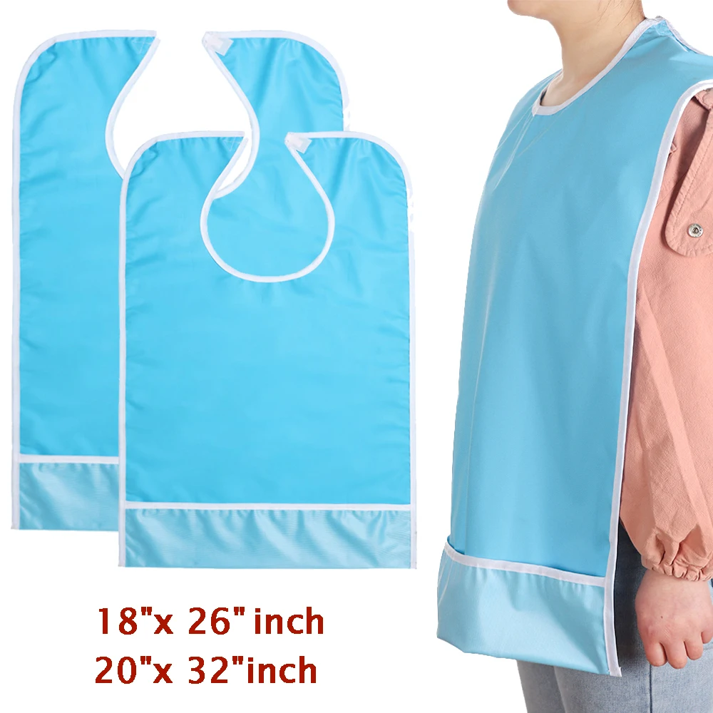 Adult Bib for Eating Clothing Protector Waterproof Apron Washable Reusable Large Terry Cloth for Elderly, Seniors and Disabled