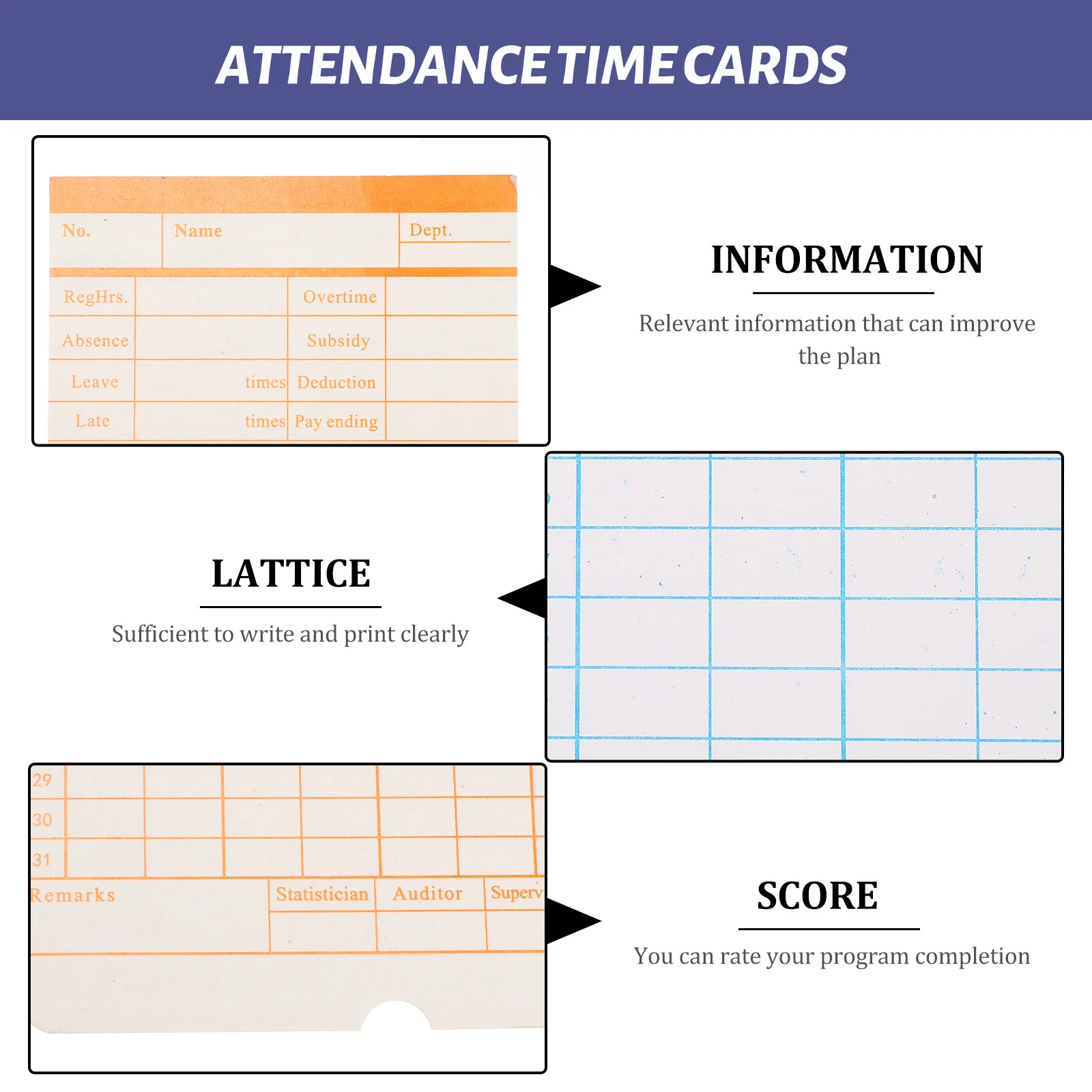 100 Sheets Punch Clock Card Time Attendance Work Staff Office Use Cards Record Books Free Supply