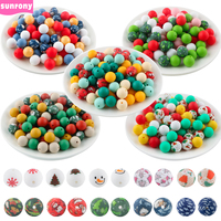 15/25pcs New 15mm Christmas style silicone printed round beads Set For Jewellery DIY Bracelet Necklace Keychain Etc Accessories