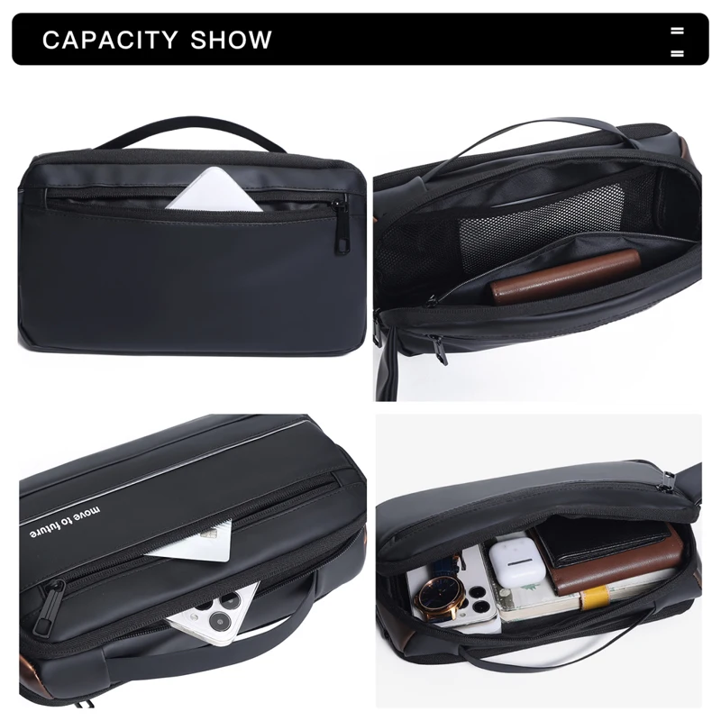 Men's multi compartment cross waist bag with adjustable strap, zipper closure, travel necessities, suitable for daily commuting
