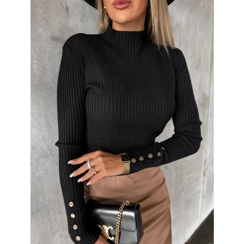 Herbst verdicken Winter Roll kragen pullover Mode lässig weichen Pullover Knopf Boden Tops solide ziehen weibliche Pullover