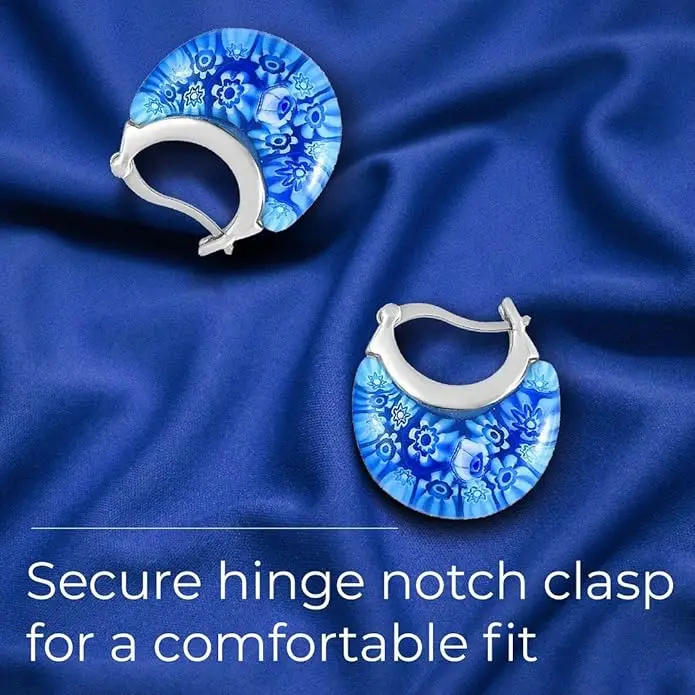 Blue Murano Style Hoop Glass  Earrings for Women Daisy Flower Stainless Steel Jewelry Trendy Gift for Loves For Girls