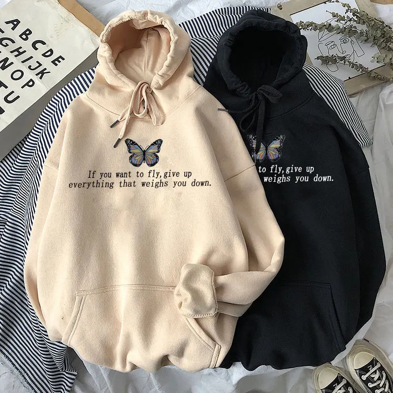 Vrouwen Hoodie Pullover Sweatshirt Herfst Katoenen Hoodies Mannen Letter Vlinder Print Oversized Winter Kleding Trui Dames Top