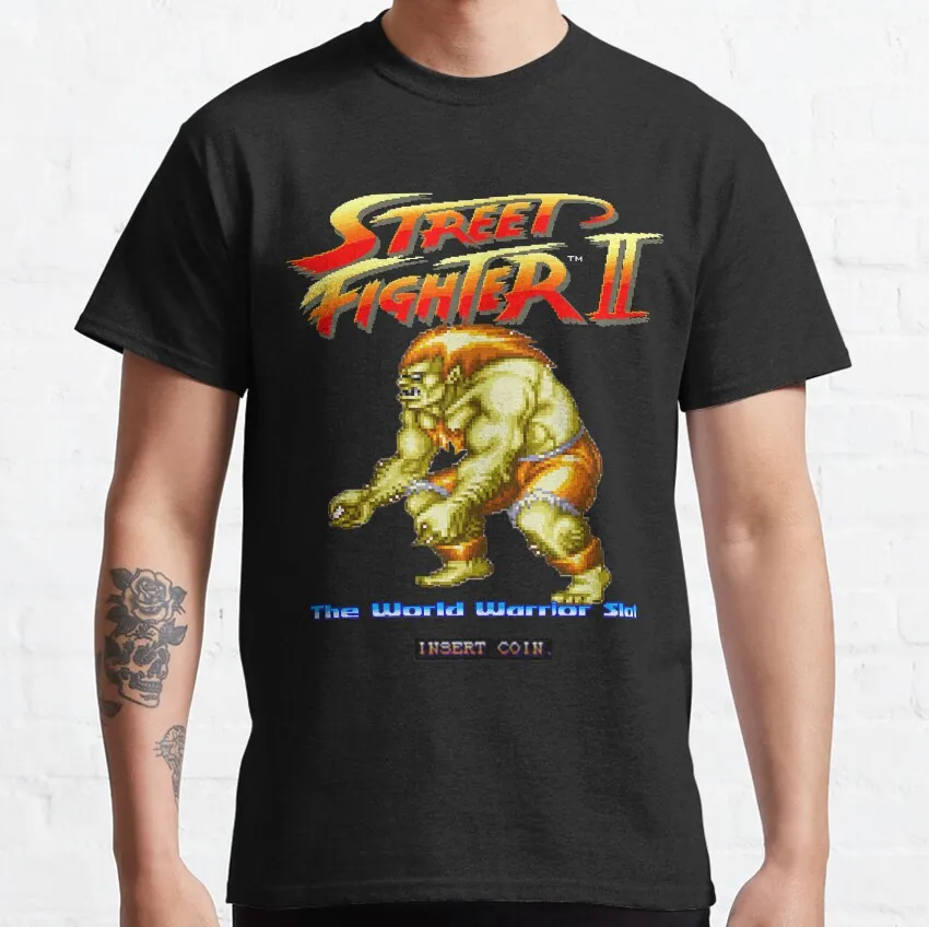Blanka street fighter iitops Pixel art video game Pure Cotton Classic  graphic tees men Plus size Graphic shirts