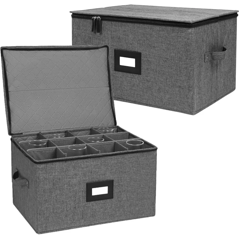 

Storage 2 Pack, Stemware Storage Containers Cases, Glassware Storage for 24 Crystal, Hard Top, Sides and Stackable, (
