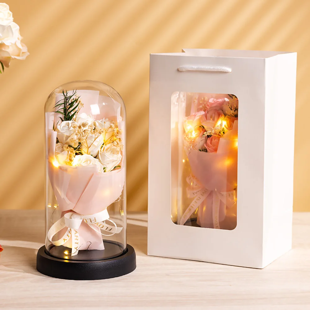 Ewige Rose LED Licht Acryl Abdeckung Blume Valentinstag Geschenk Hochzeit Party Decor Künstliche Rose Blumen Licht Weihnachten Teil – Detail 5