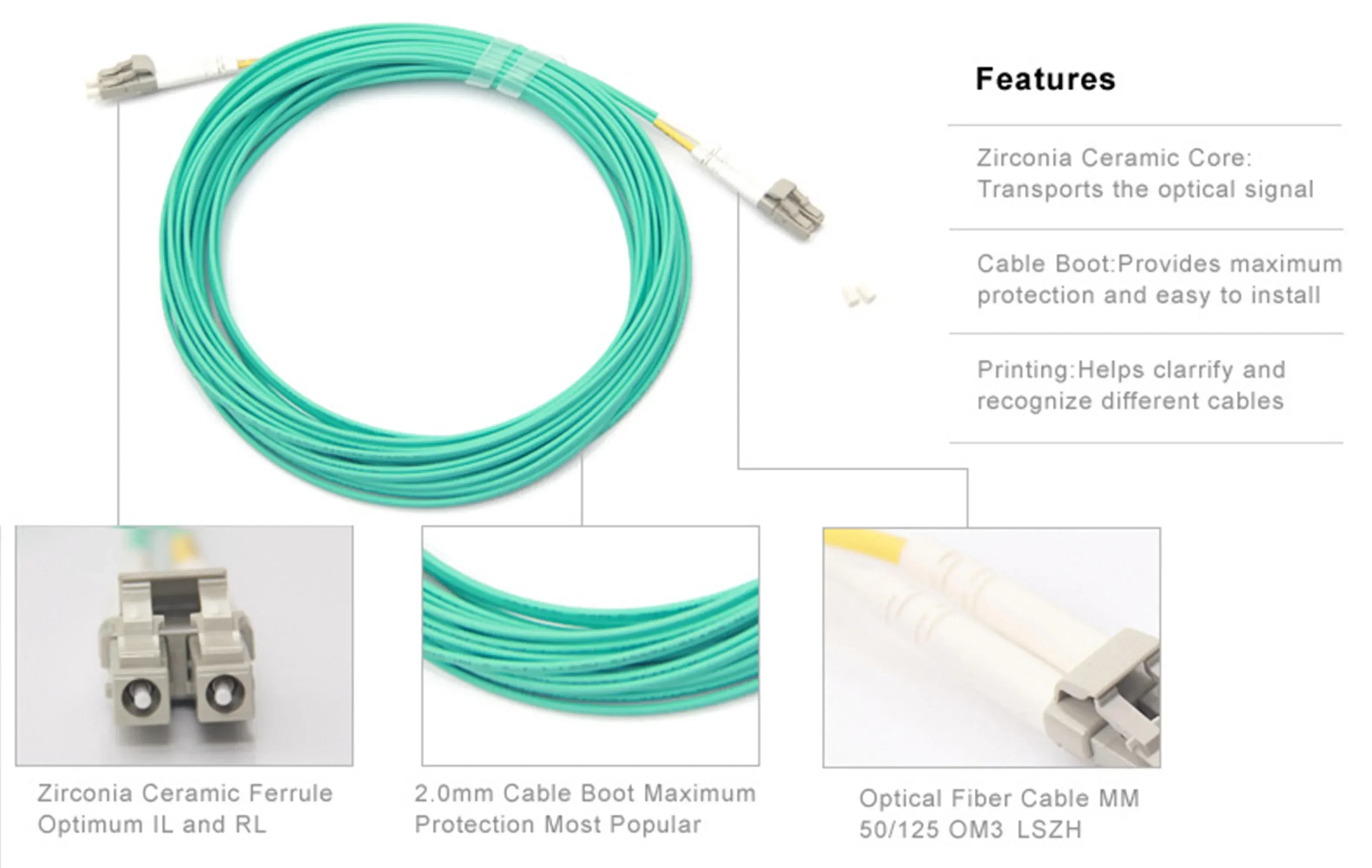Línea de fibra óptica/LC-LC OM3 UPC Cable de conexión de fibra dúplex multimodo de 2,0mm Cable de conexión de fibra óptica LC Cable óptico