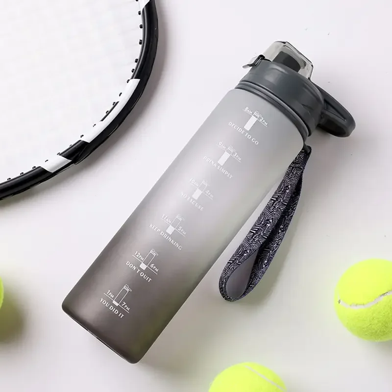 1000ml Gradient Color Sports Water Bottle With Time Marker