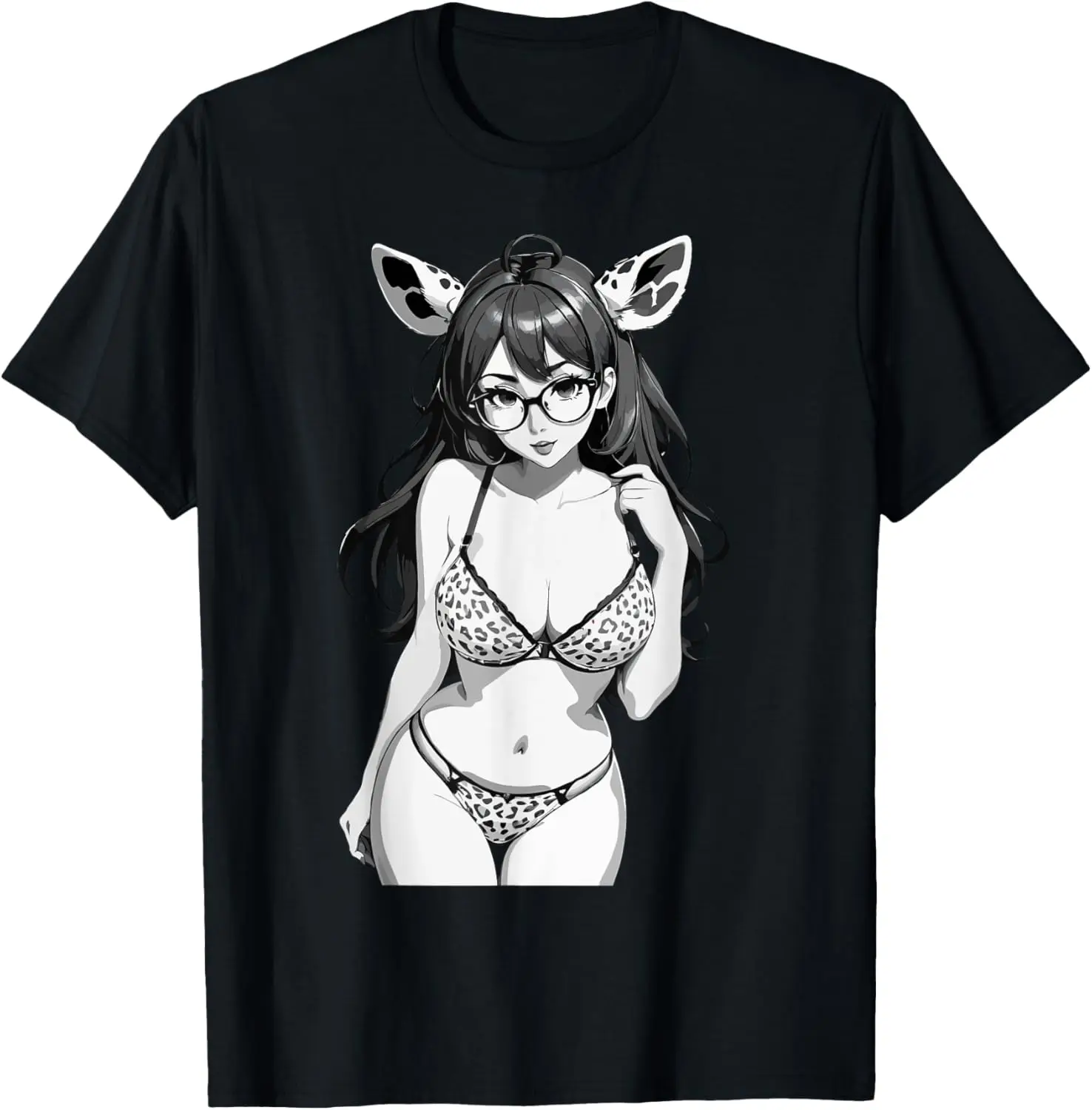 

Sexy Waifu Otaku Anime Giraffe E-Girl Japanese Black & White T-Shirt