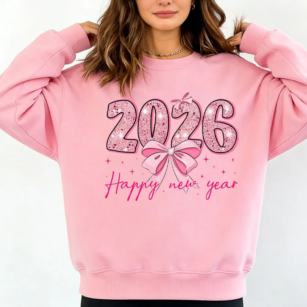 

С Новым годом 2026 Женский розовый свитер Розовый блестящий кокетка 2026 Новогодний подарок Толстовки Новогодняя вечеринка Зимняя одежда