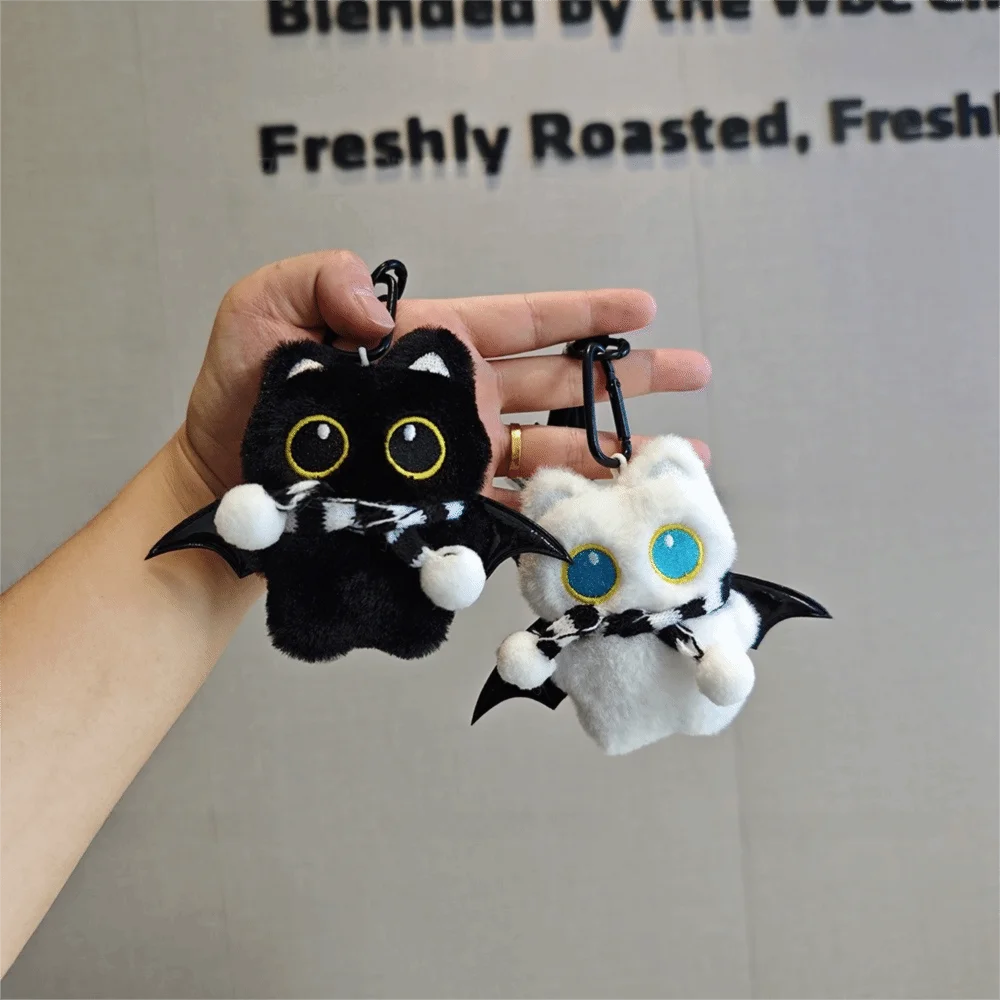 Cute Big Eyes Black Cat Keychain Soft Cartoon Wings Kitten Pendant Little Devil Mini Car Keyring Gift