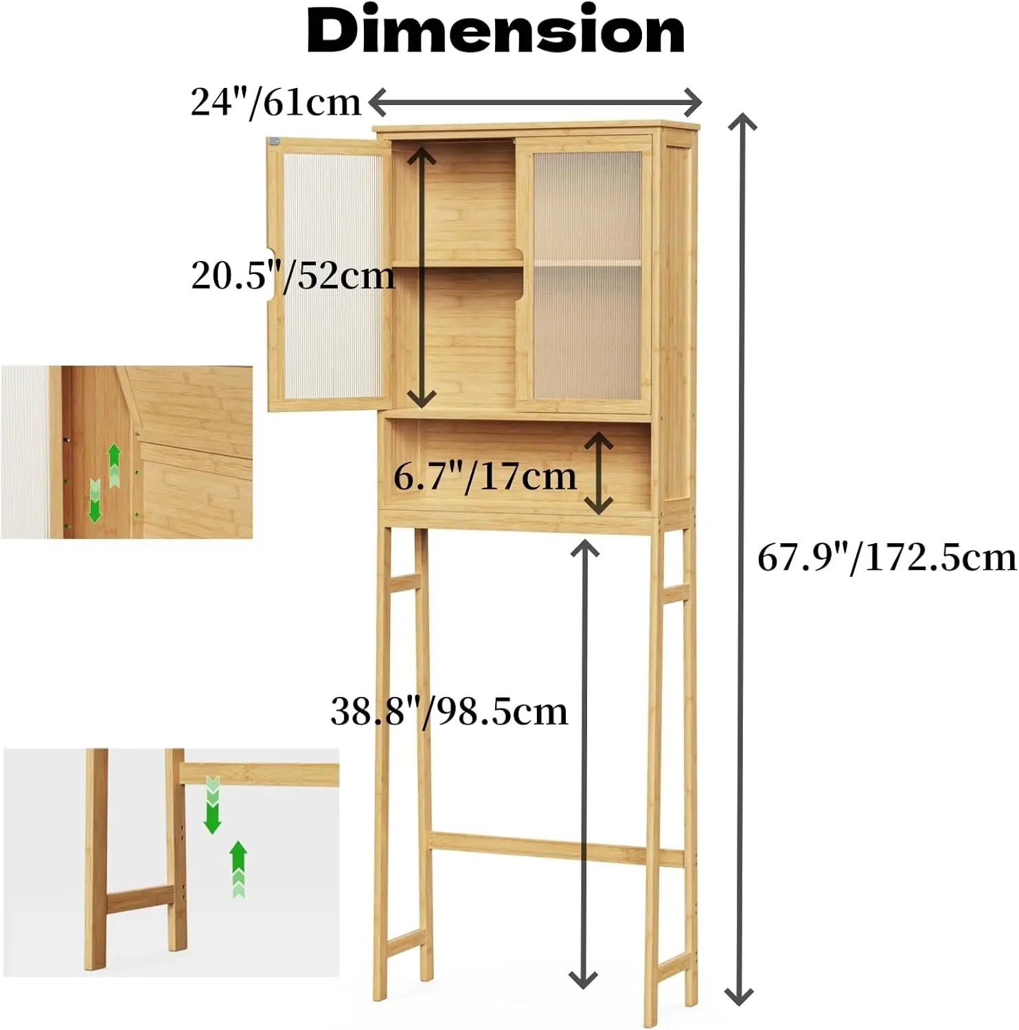 

Over The Toilet Storage Cabinet, Bamboo Bathroom Over Toilet Storage Organizer with Adjustable Shelves and Double Doors