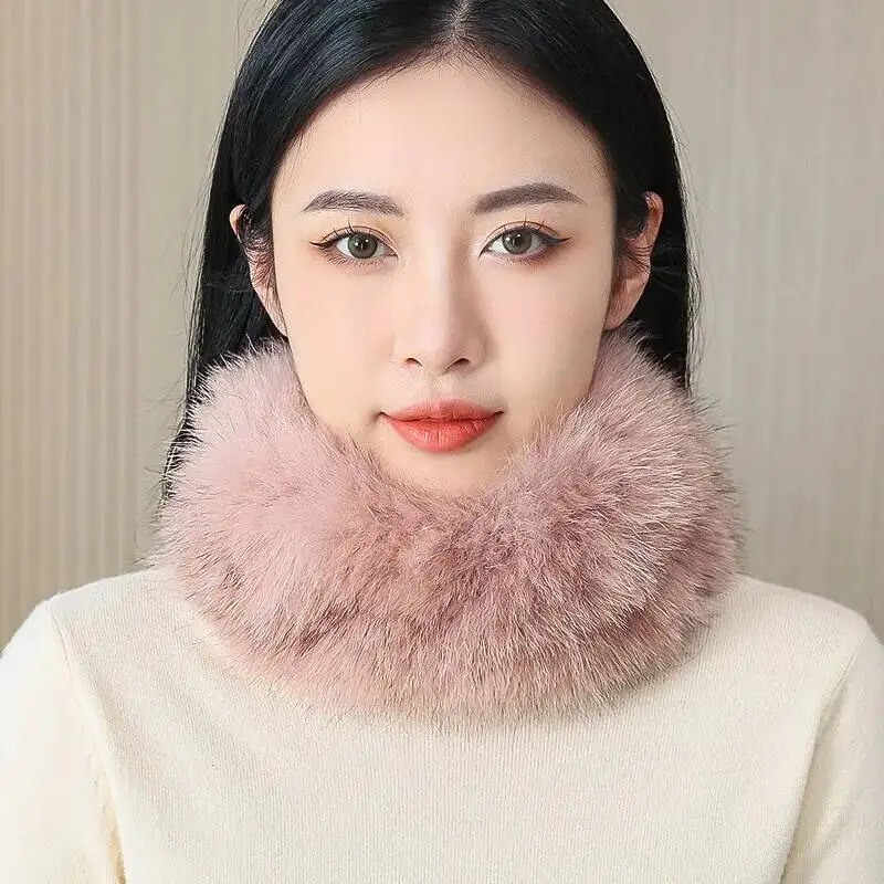 新しい女性のフォックスファースカーフ肥厚毛皮ネックカバー冬弾性ヘッドバンド女の子手作りストレッチ天然フォックスファーリングスカーフ
