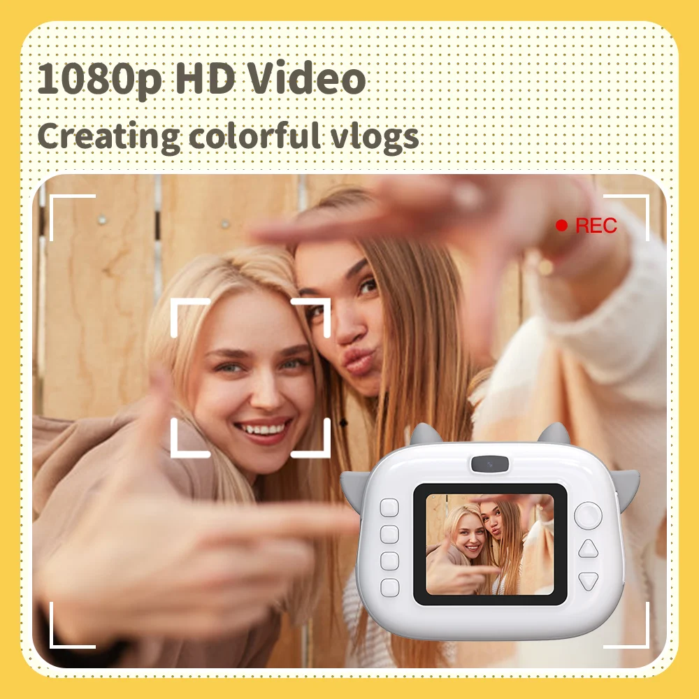 Câmera de impressão instantânea 16G para crianças 1080P HD Impressora Máquina de impressão fotográfica Câmera infantil para meninos e meninas presentes