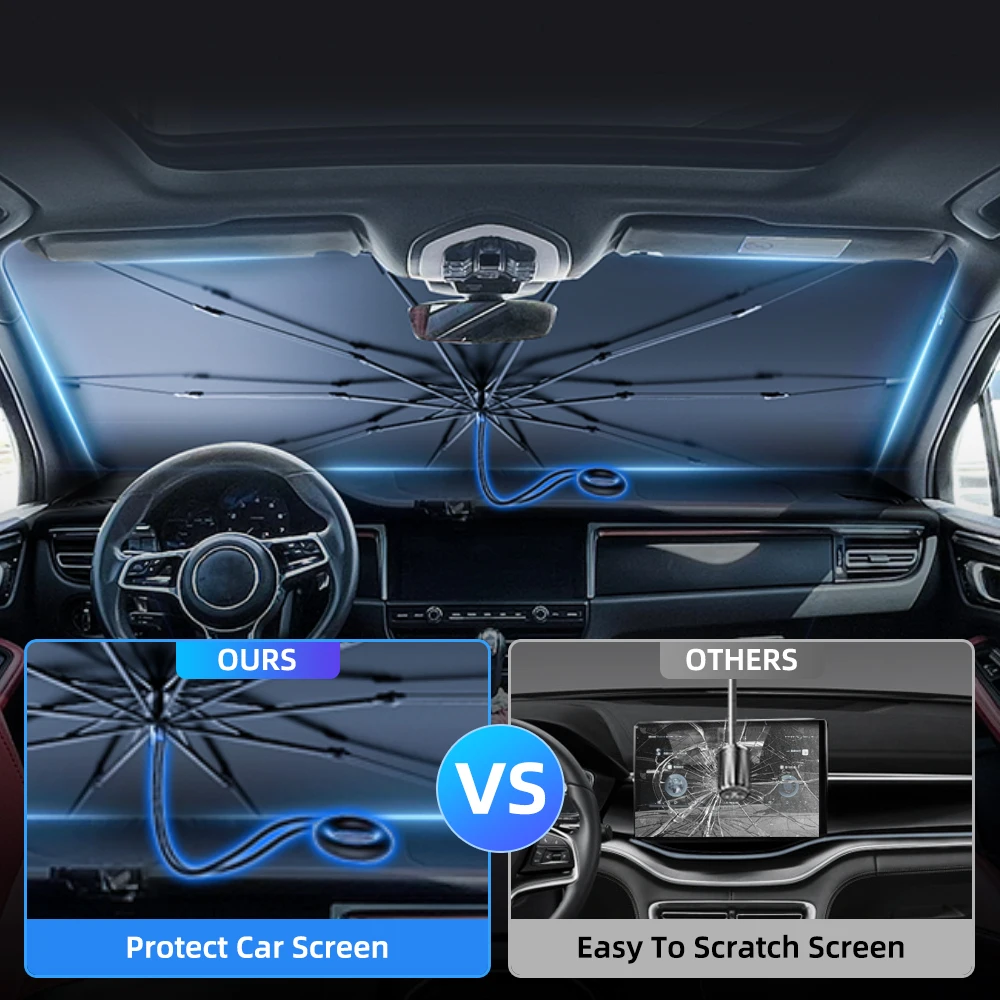 자동차 앞 유리 태양 쉐이드 우산 접이식 자동차 햇빛가리개 전면 창 커버, 자외선 차단 및 태양 열 보호, 2024 업그레이드