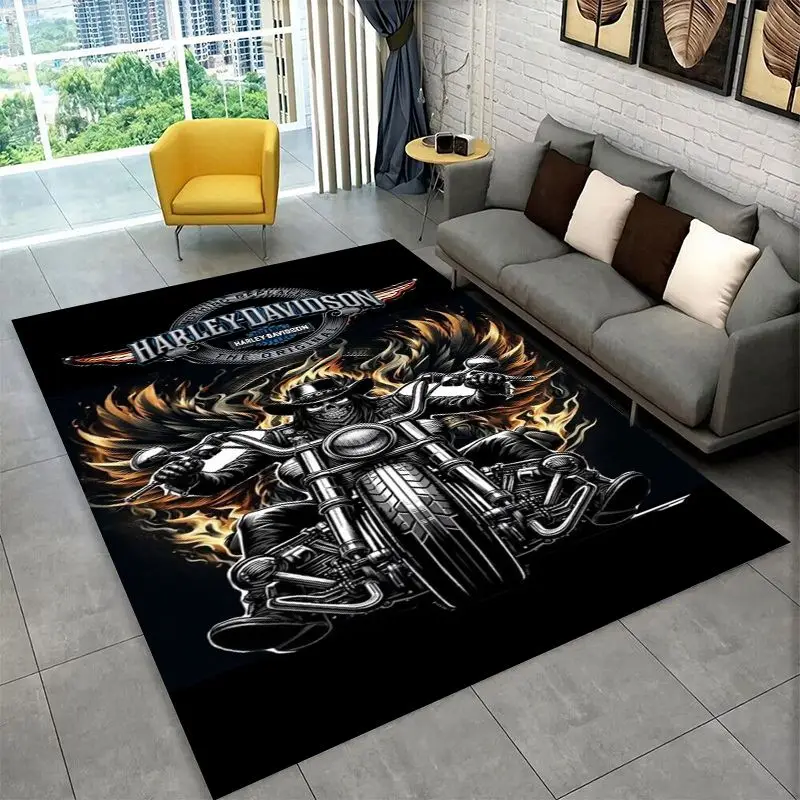 Retro H-Harleys Racing Moto Non-Slip Area Rug for Living Room,Bedroom,Playroom,Soft Carpet Floor Mat Home Decor Rug  Room view 5
