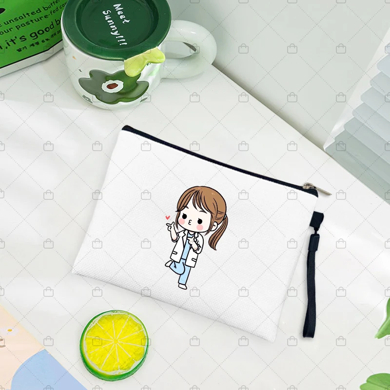 Cartoon Ladies Nurse Printed Cosmetic Bags Foldable High Capacity Women Makeup Bag Eco Reusable Storage Pouch Pencil Case