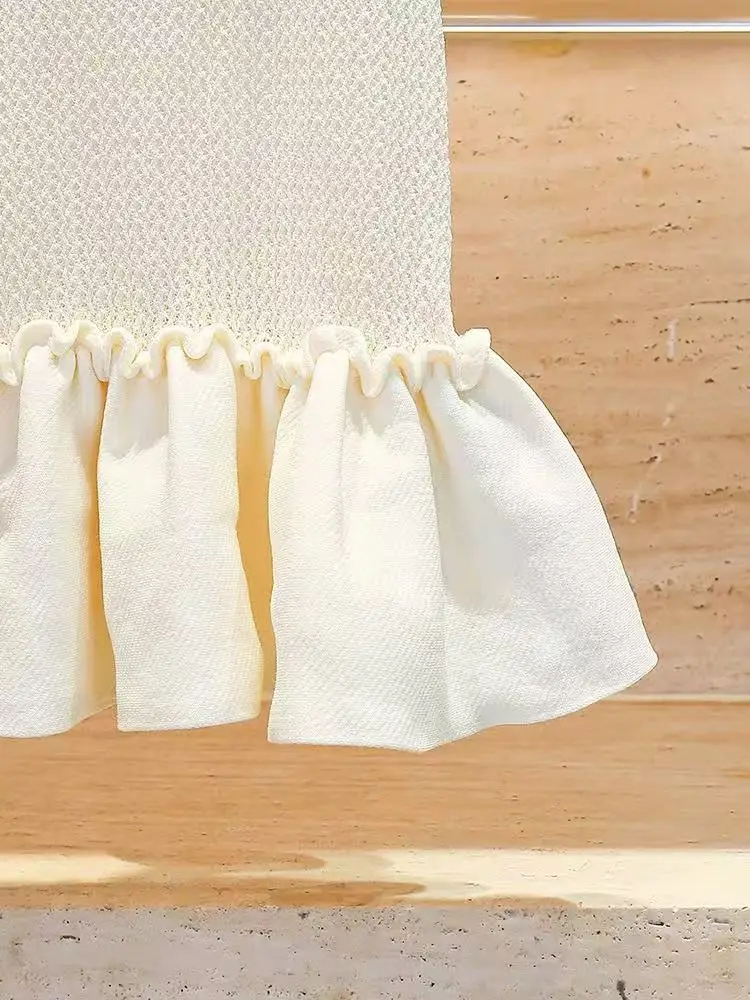 Letnia nowa moda Splicing wzburzona dzianinowa sukienka bez rękawów damska elegancka, temperamentna O-neck szczupła, bez rękawów, krótka szata damska