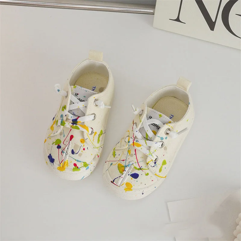 Spring Autumn Children Canvas Shoes Baby Soft Colorful Casual Shoes Boys Girls Fashion Colorful Splash Sneakers