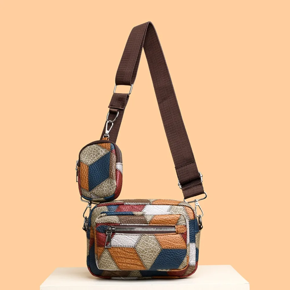 

Bohemian Style Patchwork Contrasting Shoulder Bag Splicing Contrast Design Shoulder Bag Multi Layer