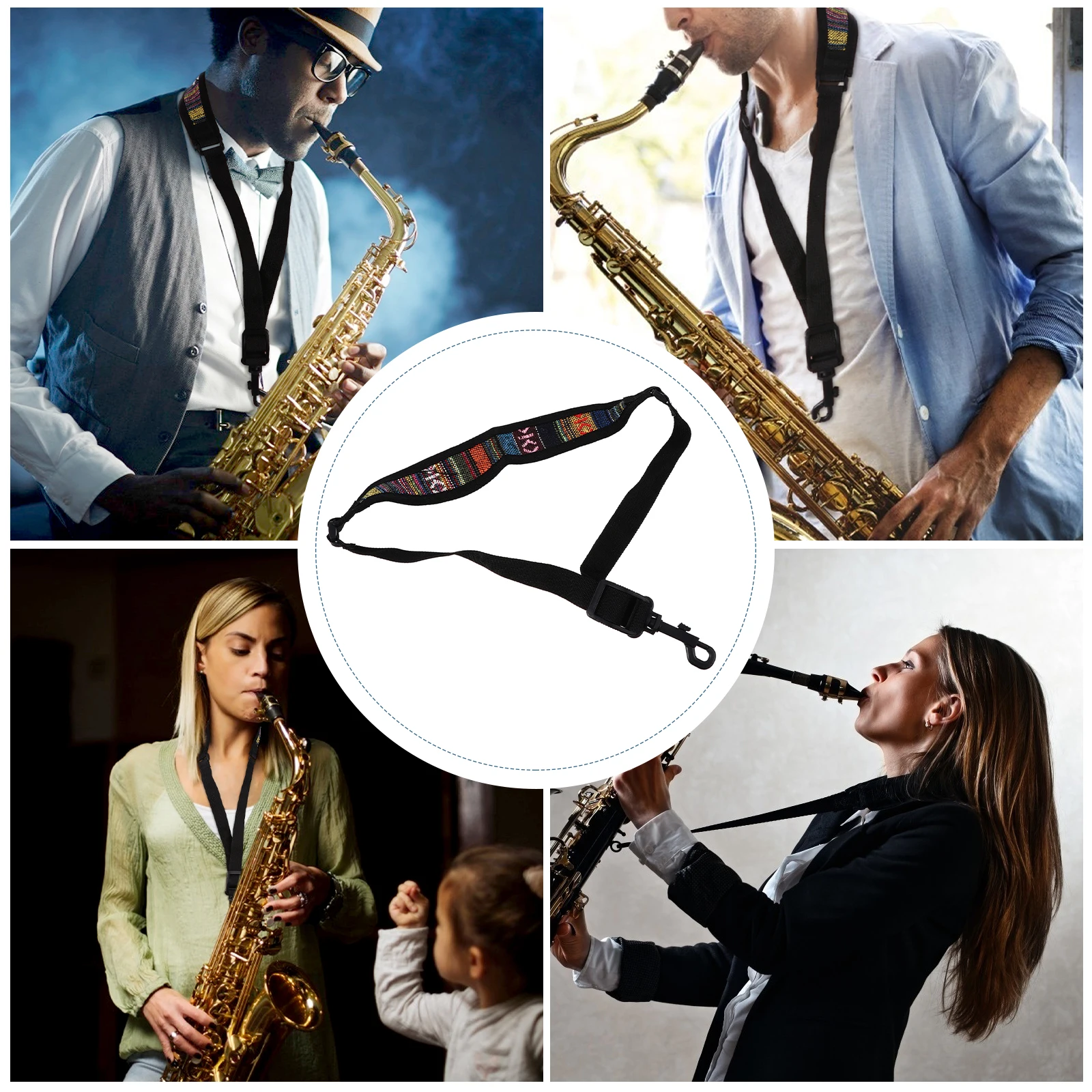 

Saxophone Strap Practical Shoulder Adjustable Cloth Material Belt Good Bearing Sling