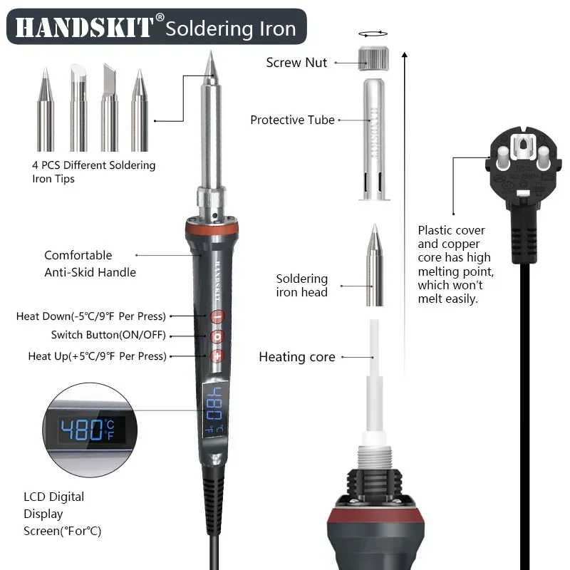 200W Electric Soldering Iron with Digital Temp Control, Auto Sleep & Internal Ceramic Heater for Electronic Welding