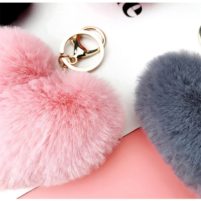 Imitation Rex Rabbit Hair Plush Pendant with Peach Heart Keychain Pendant Accessories Love Hair Ball Bag Key Hang