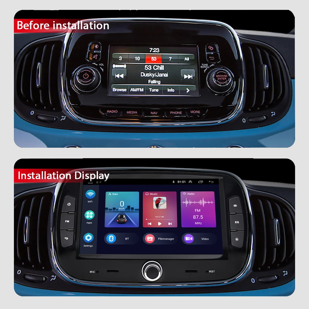 Podofo 7\'\' Andriod Car Radio For Fiat 500 2016-2019 2Din Multimedia Video Player 2+64G Carplay Android Auto WIFI BT Car Stereo