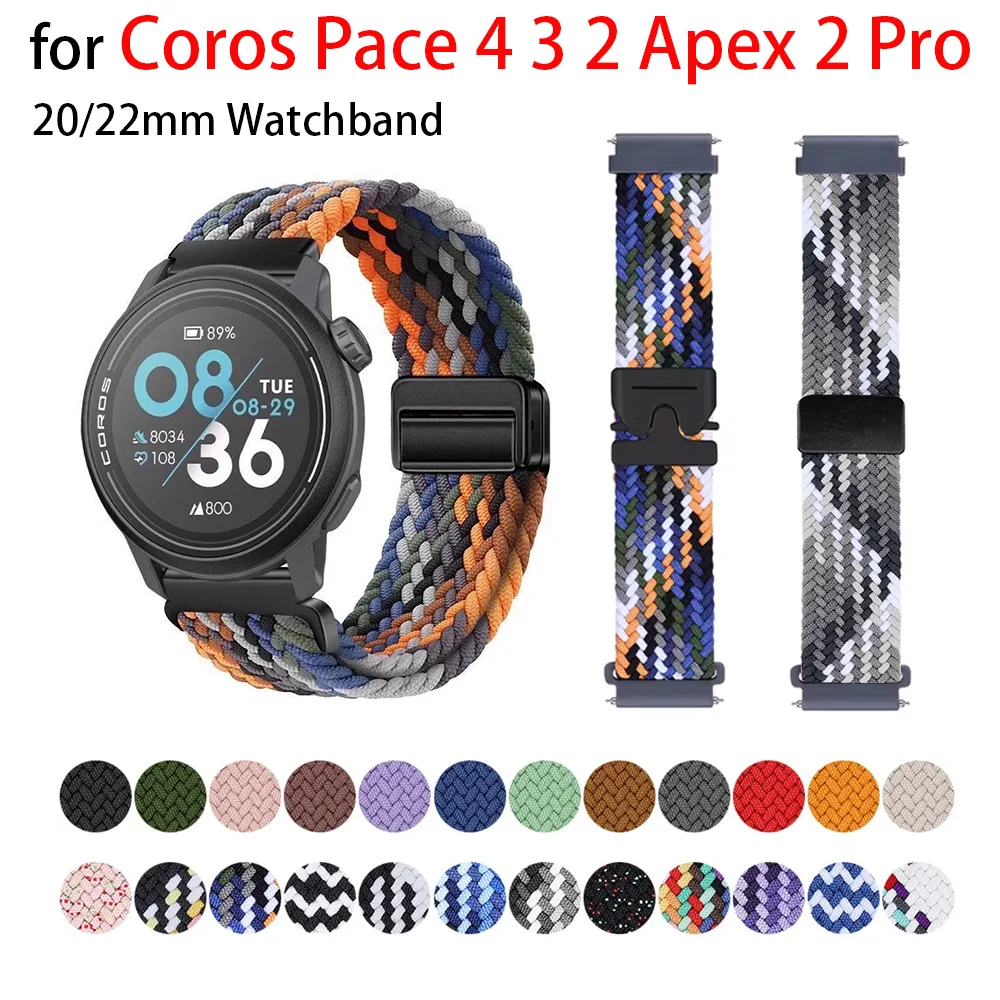 Watch Strap for Coros Pace 4 Sport Watch fit Pace 3 2  Apex 2 Pro Nylon Parachute Style Magnetic Buckle Watchband