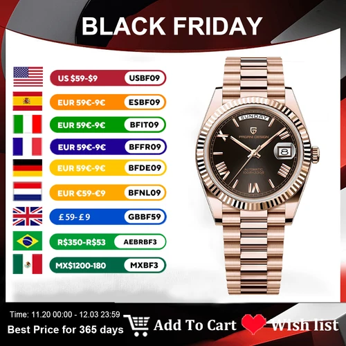 Relojes PAGANI DESIGN DD36 para Hombre, Reloj mecánico de lujo de oro rosa para Hombre, Reloj de pulsera automático, Reloj de zafiro, Reloj de regalo para Hombre