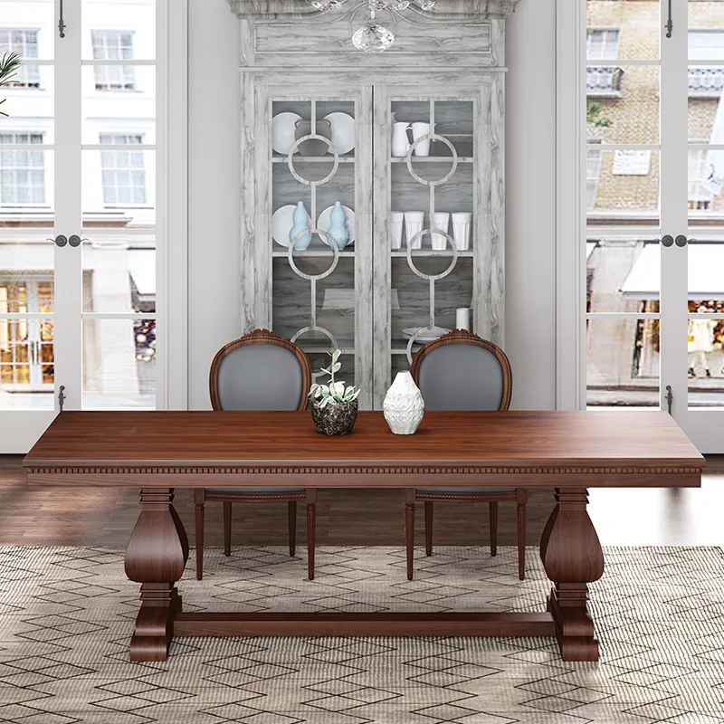 Solid wood old dining table and chair combination rectangular table living room home