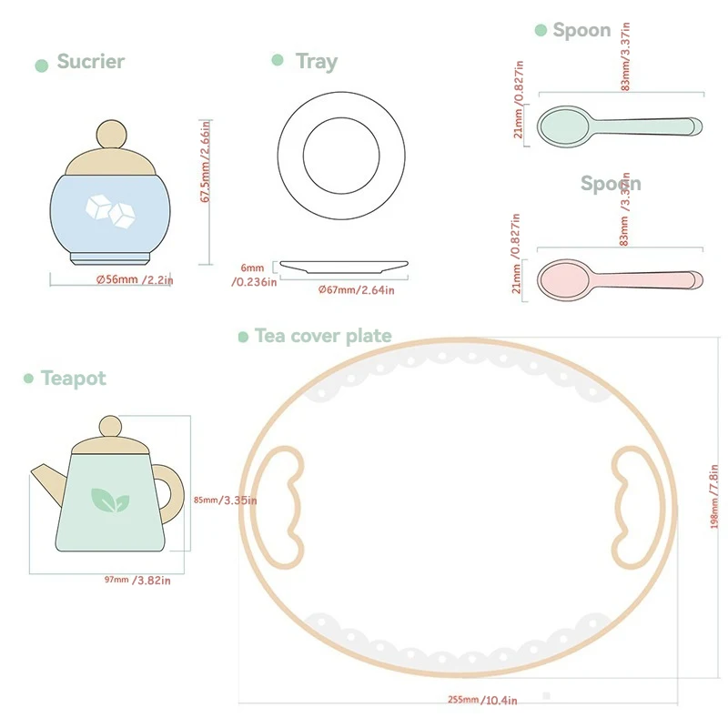 مجموعة شاي بعد الظهر الخشبية، ملحقات المطبخ، حفلة الشاي، الطعام، ألعاب تعليمية مبكرة لهدايا عيد الميلاد للأطفال الصغار