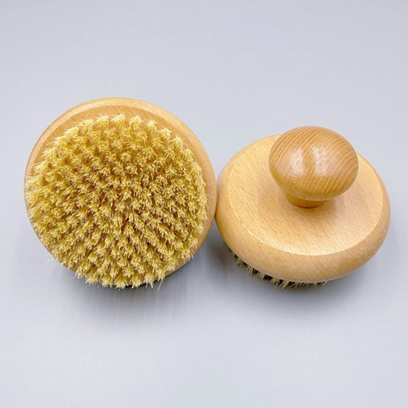 Sisal Bristles Round Bath Shower Body Exfoliating Brush Natural Beech Wood Handle Dead Skin Remover Back Scrubber Massage Tool