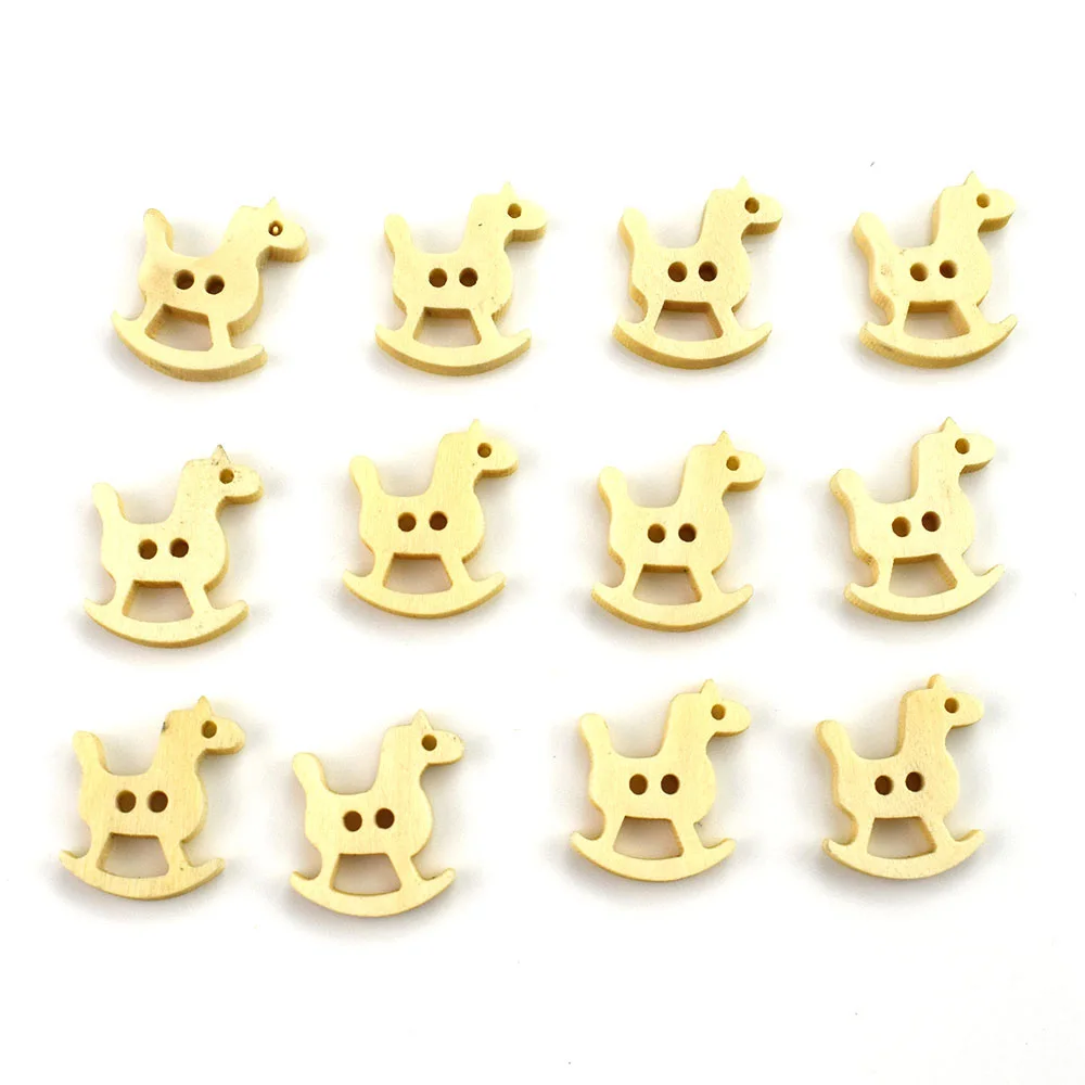 Natural Wooden Horse Buttons for Scrapbooking, Handmade Sewing Accessories, DIY Craft, Baby Clothing, 2Hole, 18mm, 50Pcs