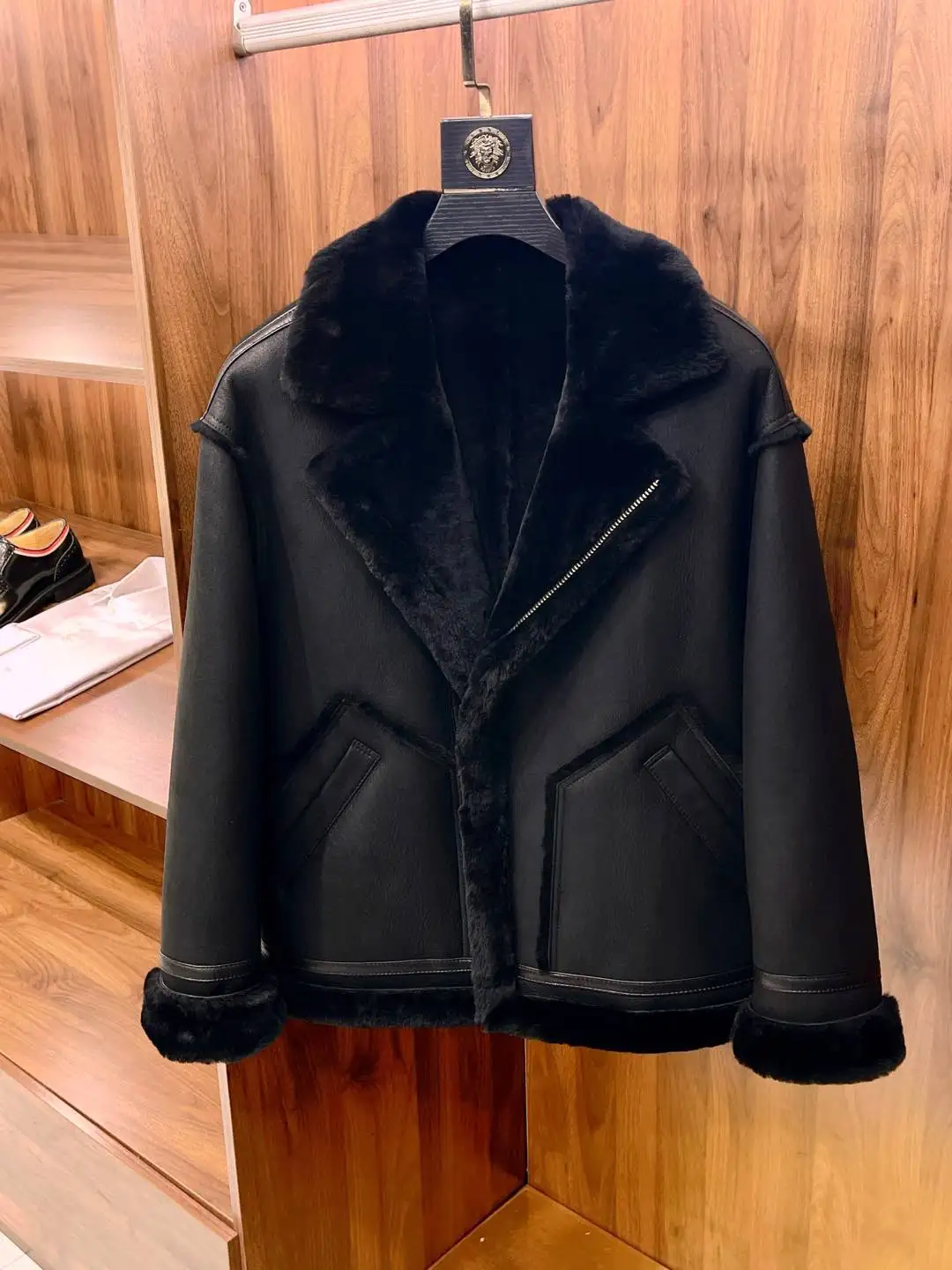 FWRD Black Fur Coat Mens Winter Warm Black Fur Coat Fashionable Winter Loose Fitting Black Fur Coat #FWRD0097