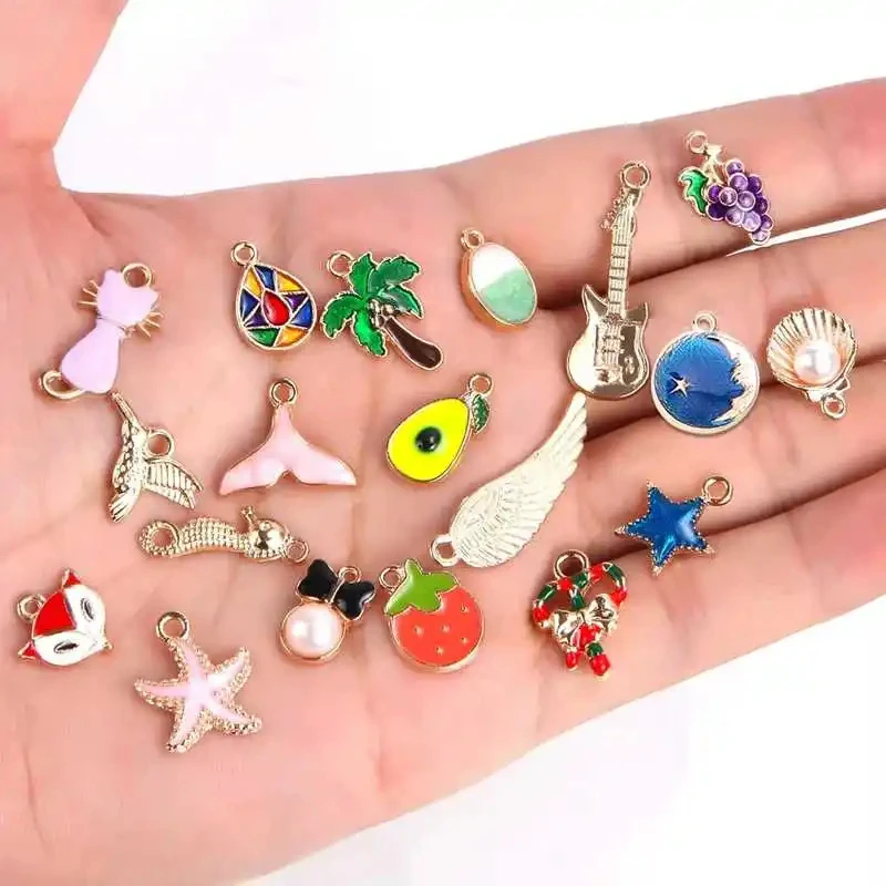 30/50/100 Pcs Multiple Styles Random Mix Size Color Alloy Metal KC Gold Drop Oil Charms Pendants DIY Jewelry For Making Supplies