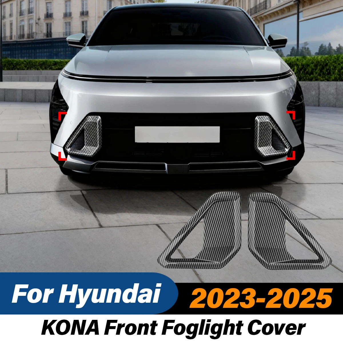 

For Hyundai KONA 2023 2024 2025 Automobile Front Foglight Cover Carbon Pattern Racing Style Fog Light Body Modification Kit
